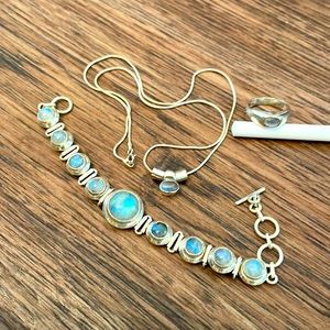 Pure silver and moonstone jewellery. Sold as set.